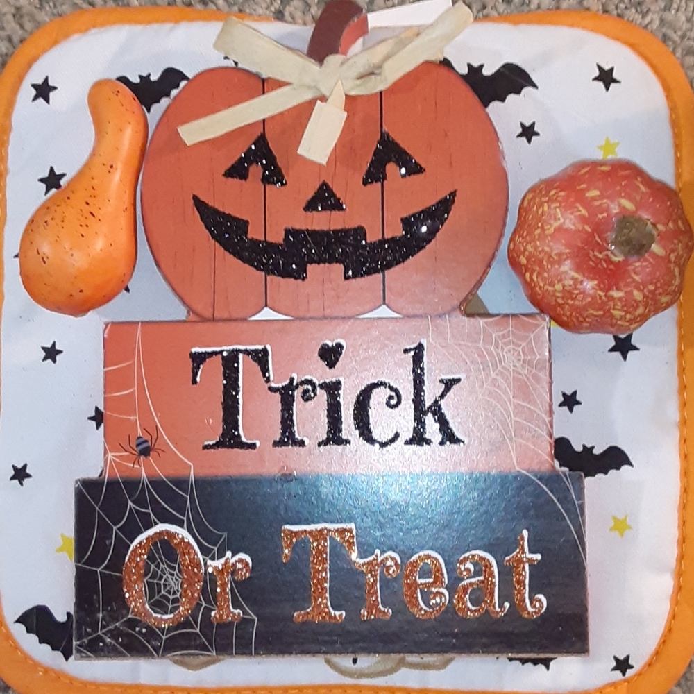 Trick-or-Treat table sign and 2 faux